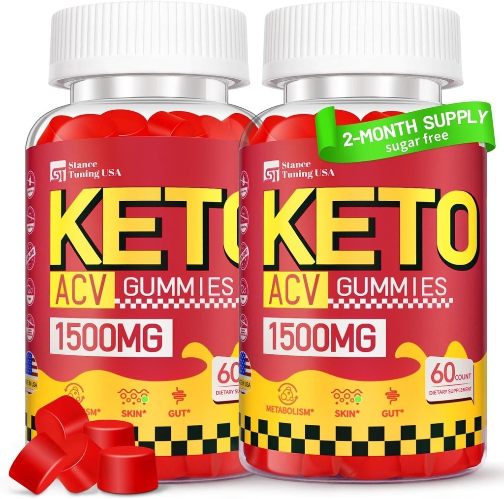 Keto ACV Gummies - 1500MG ACV Keto Gummies für Damen - Apfelessig mit Mutter, Probiotika, Vitamine B6 B12 für Gut Digestion - Vegan & Non-GMO, 2 Pack