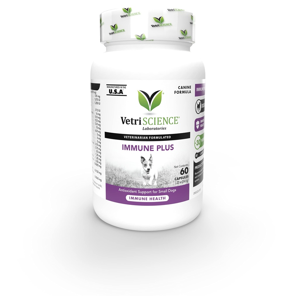 VetriScience Immunity Health Easy-Open Capsules, Immune Plus Ergänzung für kleine Zuchthunde, Zelladvance Immune und Allergie Unterstützung mit Antioxidantien, Allergische Formel, 120 Zähler