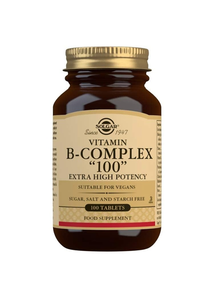 Solgar B-Complex 100" - 100 Tablets - Energiemetabolismus, Herz-Kreislauf-Gesundheit, Nervous Systemunterstützung - Non-GMO, Vegan, Glutenfrei - 100 Portionen