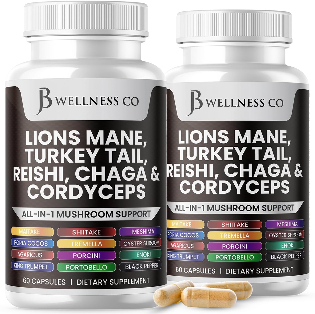 Lions Mane Supplement Kognitive Unterstützung, Immungesundheit mit der Türkei Tail 20in1 Pilz Reishi Cordyceps Chaga mit Marshmallow Root - 120 Count