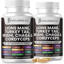 Lions Mane Supplement Kognitive Unterstützung, Immungesundheit mit der Türkei Tail 20in1 Pilz Reishi Cordyceps Chaga mit Marshmallow Root - 120 Count