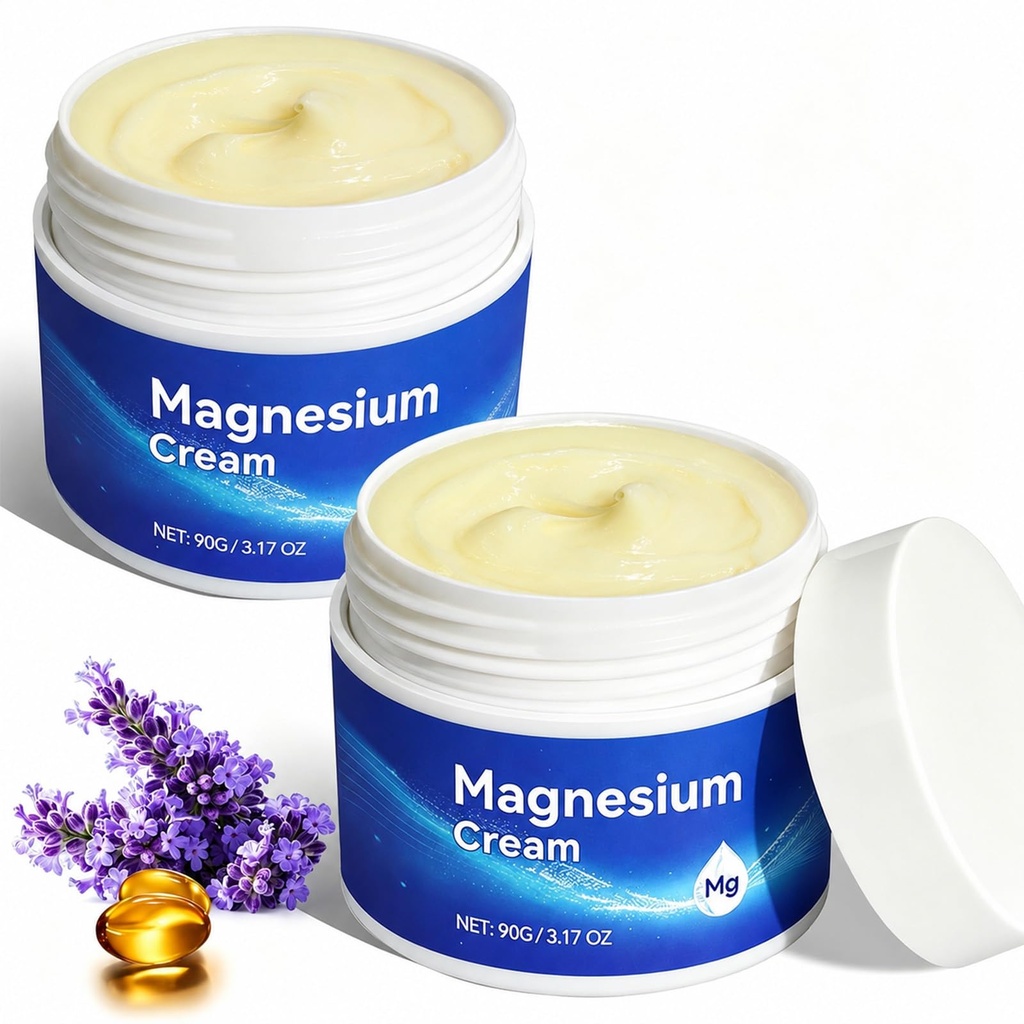 Magnesiumcreme für Körper - Magnesiumöl für Füße, Pure Premium Magnesium Lotion mit Vitamin E und Mandelöl für Muskel Soreness