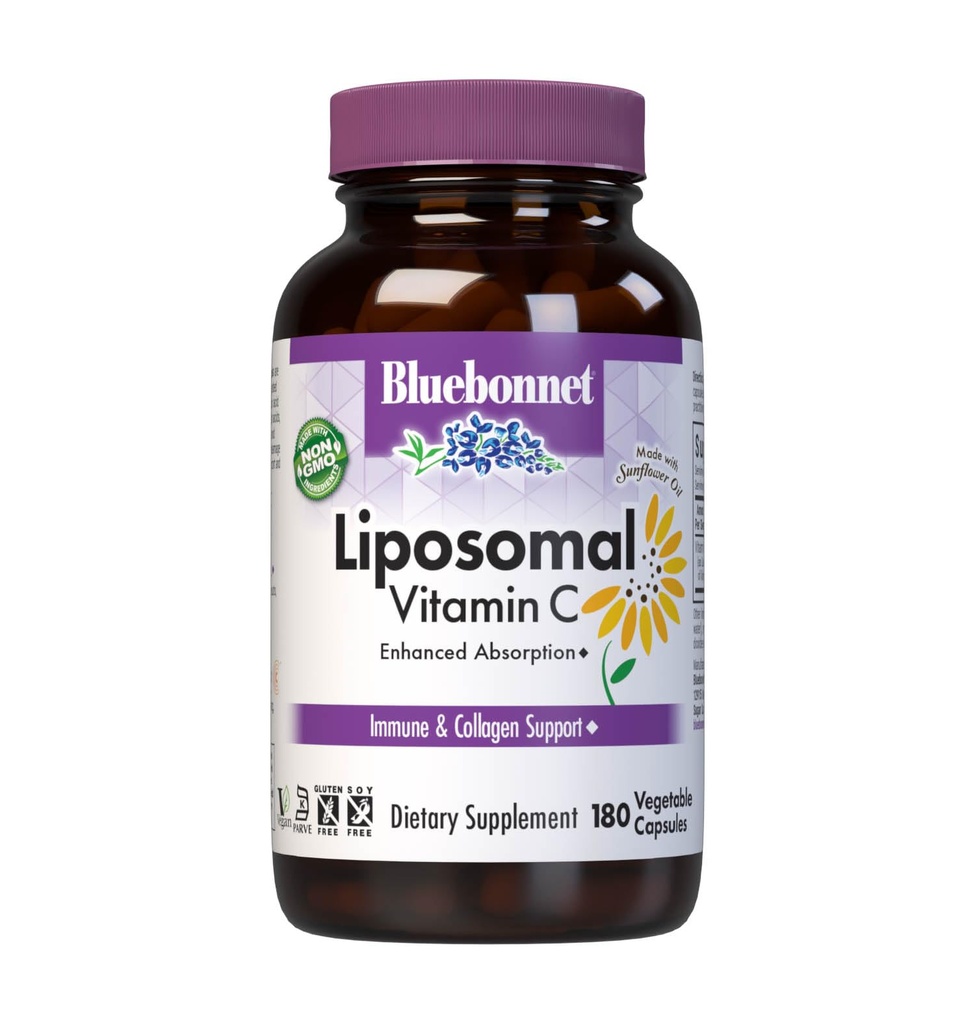 BlueBonnet Nutrition Liposomal Vitamin C 1000 mg, Made with Sunflower Oil, Immune & Joint Comfort*, Vegan, Kosher, Non-GMO, Gluten-Free, Soy-Free Milk-Free, 180 Vegetable Capsules, 90 Servings