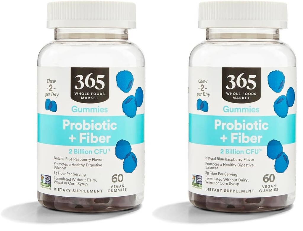 365 von Whole Foods Market, Gummies Probiotic Fiber 2 Bill Blue Raspberry, 60 Count (Pack von 2)