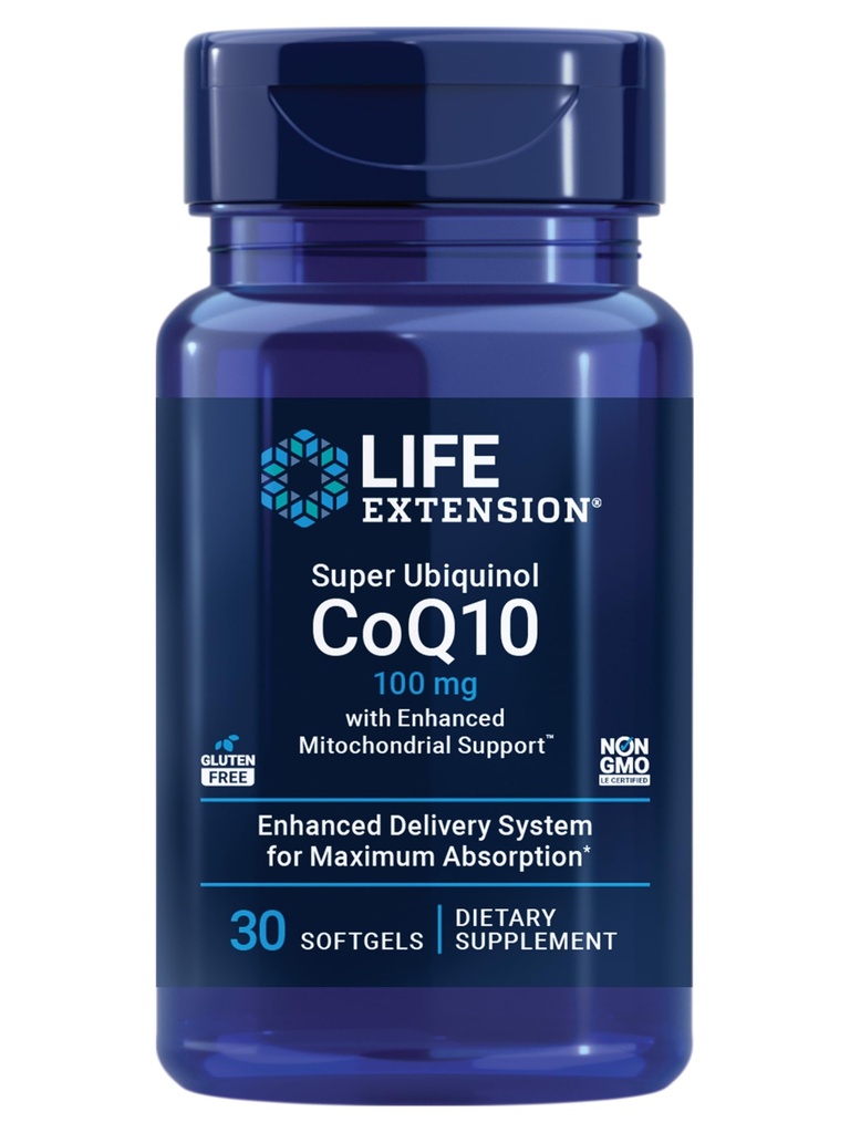 Life Extension Super Ubiquinol CoQ10 mit Enhanced Mitochondrial SupportTM, Herzgesundheitsergänzung, maximale Absorption, 100 mg, Non-GMO, Glutenfrei, 30 Softgele