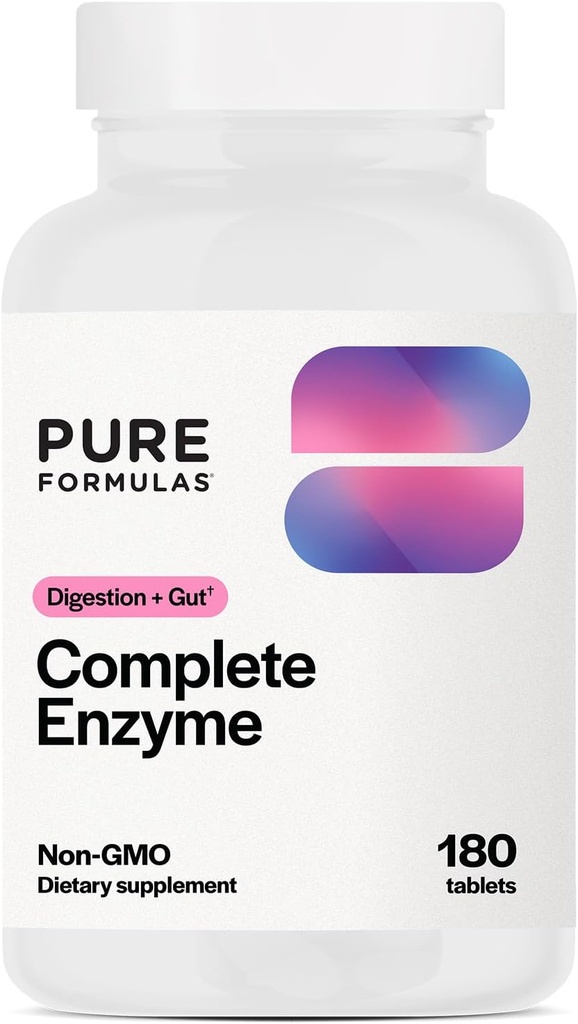PureFormulas Complete Enzyme | Pancreatic Enzymes 1000mg (Full Strength) | Pancreatin Verdauungsergänzung mit Protease, Amylase & Lipase | Verdauungsunterstützung | Dairy, und Soy Free 180 Tablets