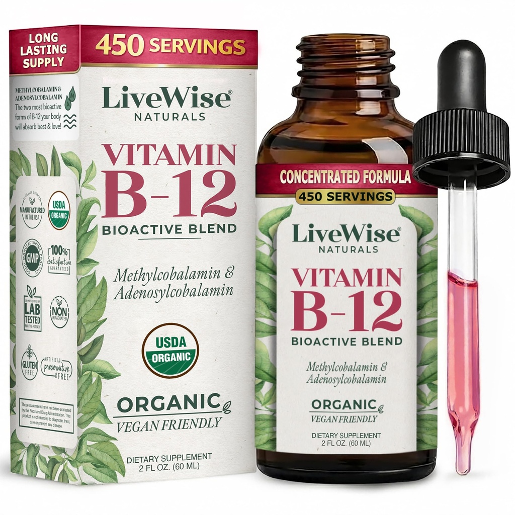 Flüssiges B12 Vitamin Sublingual – All-Natural flüssiges Vitamin Vegan B12 Tropfen – Non-GMO Adenosylcobalamin Methylcobalamin B12 Ergänzung – Steigern Sie Ihr Immunsystem, Stoffwechsel, Energie und Fokus!