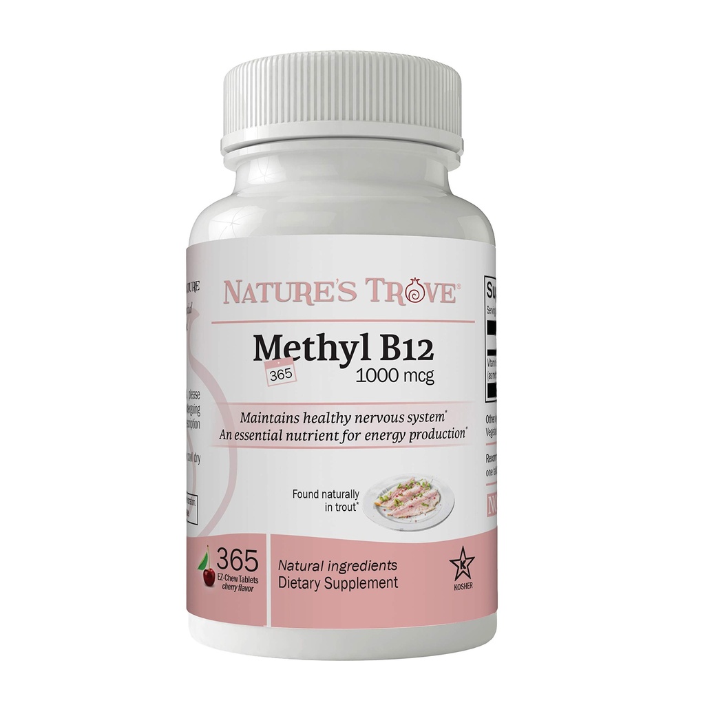 Nature's Trove Vitamin B12 Methylcobalamin 1000 mcg, 365 Count, B12 Kaubare Vitamine, Kirsche Flavor