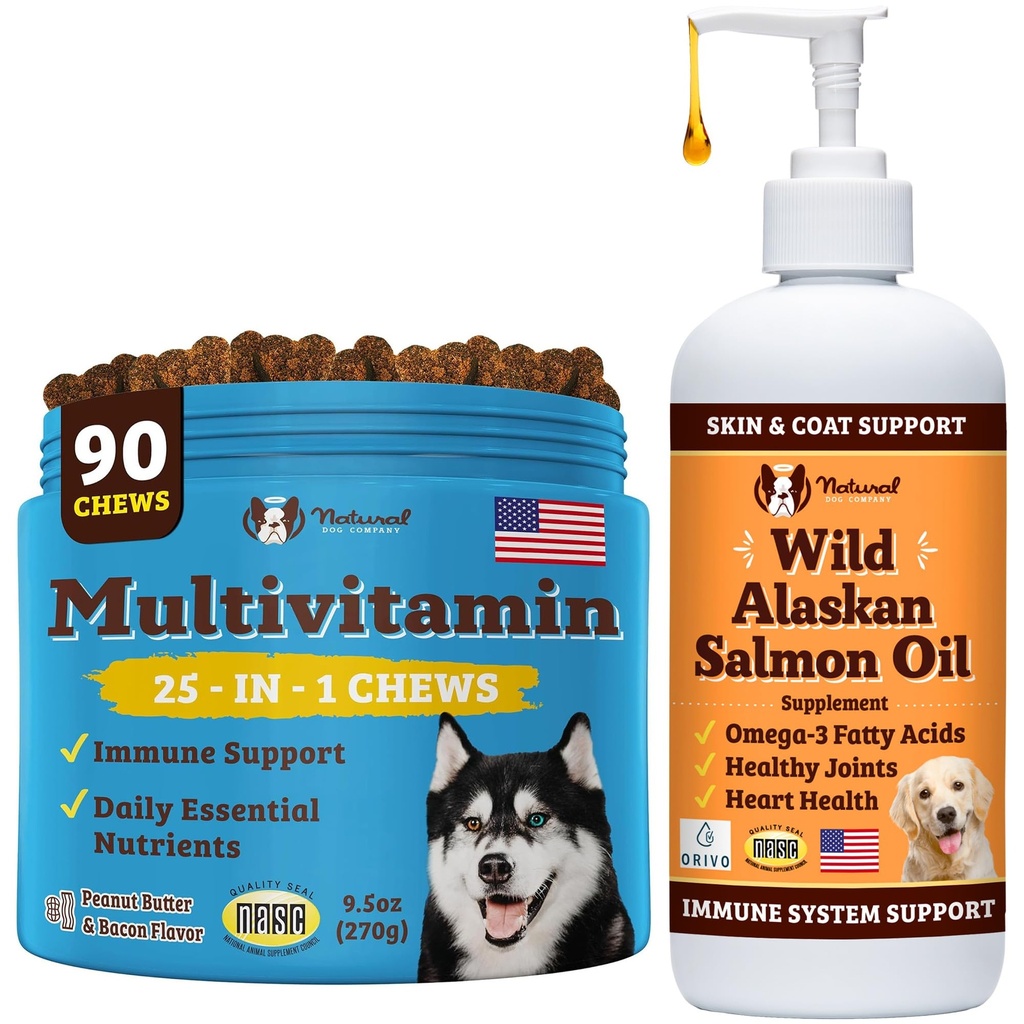 Natural Dog Company Wellness Bundle für Hunde, Lachsöl für Hunde, Multivitamin und Ergänzung, Itch Relief