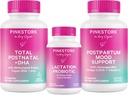 Pink Stork Neue Mutter Notwendigkeiten Bundle: postnatales Vitamin mit DHA und Folsäure, Lactation Probiotikum für Brustmilchversorgung + Immununterstützung, Postpartum Mood + Hormonunterstützung, Postpartum Essentials