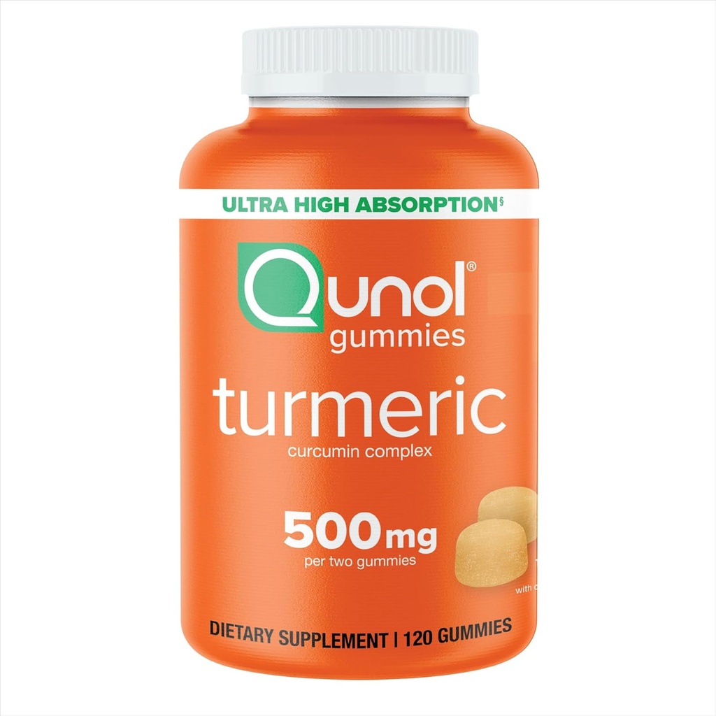 Qunol Turmeric Gummies, Gummy with 500mg Turmeric Curcumin, Joint Support Supplement, Ultra High Absorption Tumeric Curcumin, Vegan, Gluten Free, 2 Month Supply, 120 Count