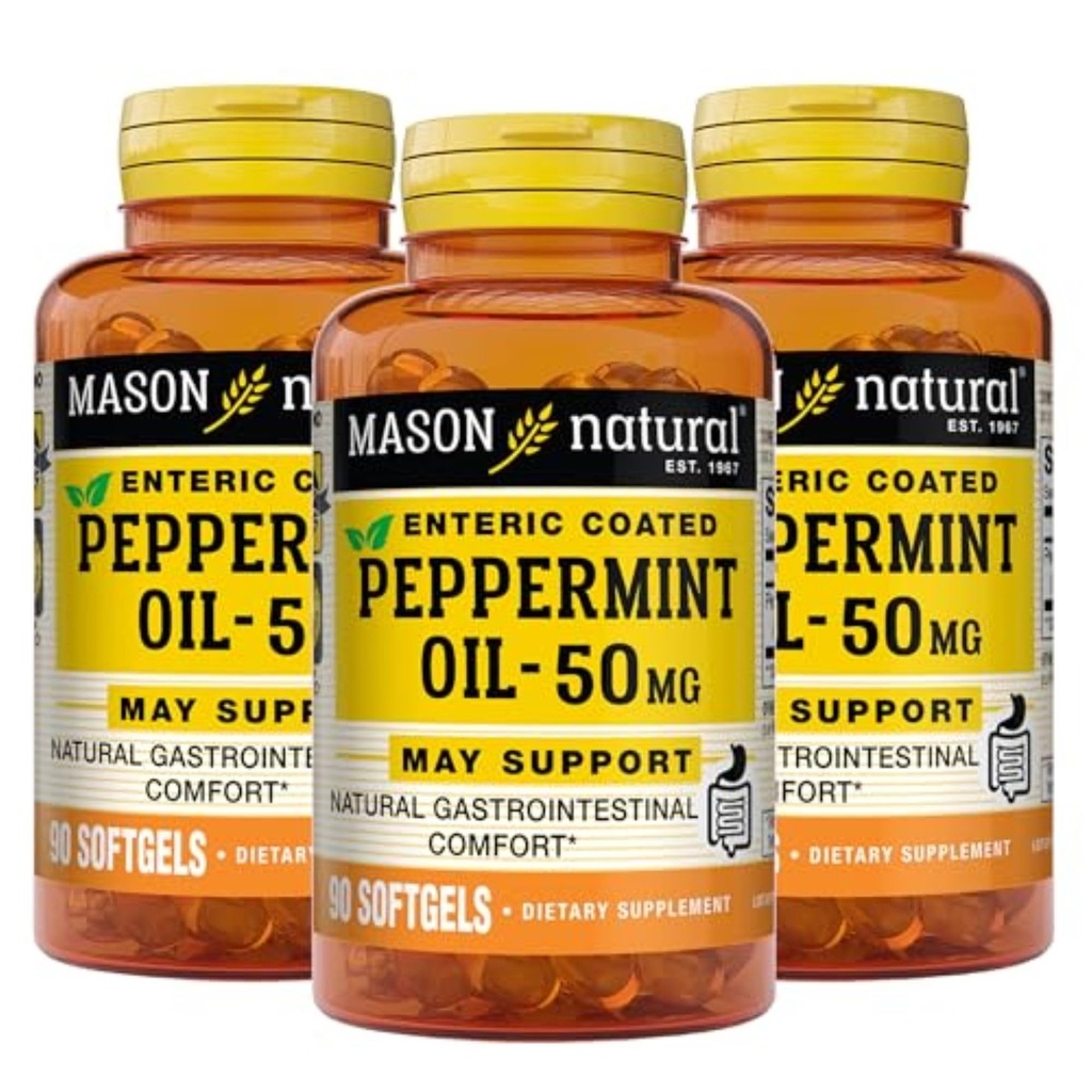 MASON NATURAL Pfefferminzöl 50 mg Enteric Coated Supplement, 270 Tage Versorgung der gastrointestinalen Unterstützung für normal funktionierende Bowel, Softgel Pillen