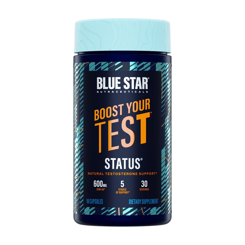 Blue Star Nutraceuticals Status - Testostérone Booster pour les hommes - w/KSM 66 Ashwagandha - Invigorate Stamina, Muscle Growth & Energy - 90 capsules Veggie