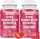 (2 packs) Gommies de magnésium pour les enfants - Supplément de citrate de magnésium avec vitamine B6, L-théanine, Camomille et baume de citron - Magnésium calme pour les enfants et les adultes Sommeil, Détente - Fraise,120 Gommies