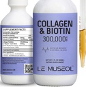 Flüssiges Kollagen für Frauen, 300.000mcg flüssiges Biotin und Kollagen-Ergänzungen Tropfen für Haar, Nail Growth Glowing Skin - 60ml