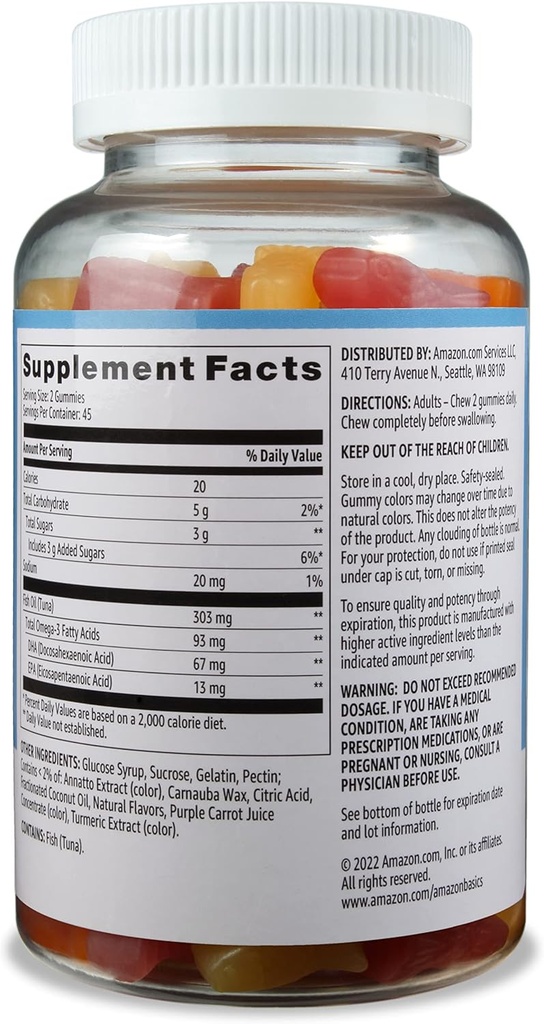 Grundlagen Fischöl 303 mg, Zitronen, Orange & Erdbeer-Banana Flavors, 90 Gummi (2 pro Portion), EPA und DHA Omega-3 Fettsäuren (vorher Solimo) (Pack von 2)