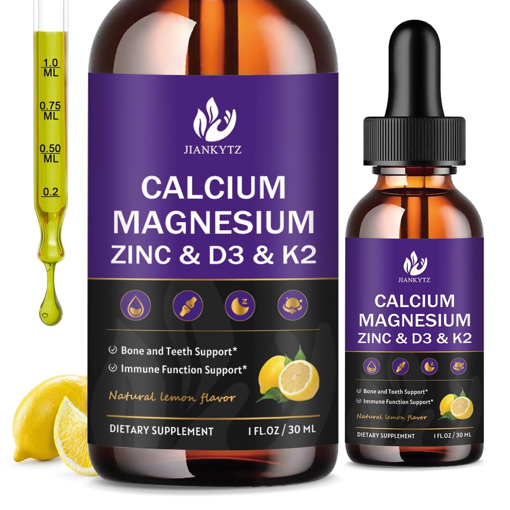(2 Pack) Calcium Magnesium Zink Flüssigkeitstropfen für Frauen und Männer - Knochen & Zähne, Immununterstützung, Flüssige Calciumergänzung mit Magnesium Glycinat, Vitamin C D3 K2 B6 und Sea Moss | Sugar Free