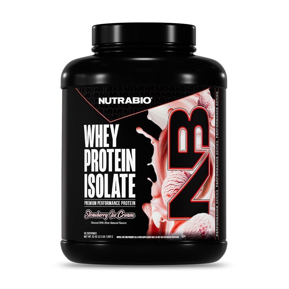 NutraBio 100% Whey Protein Isolate Protein Powder, 25g Protein mit vollständigem Aminosäureprofil, Soja und Glutenfrei, Low Carb und Low Calorie Whey Protein Powder, Erdbeere Ice Cream, 5 Lbs.