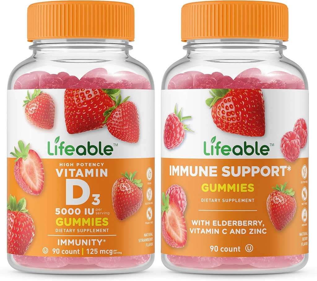 Lebensfähiges Vitamin D 5000 IU + Immununterstützung, Gummie Bundle - Große Verkostung, Vitaminergänzung, Glutenfrei, GMO frei, Kaugummi