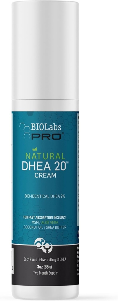 BIOLABS PRO All Natural Bioidentical 20mg Dhea Cream - Zwei Monate Versorgung - für Männer oder Frauen (Unscented - 3.0oz)