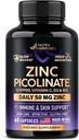 Zink Picolinat 50mg - Zinkergänzung mit Kupfer, Vitamin D3 & B12 - Stomach Friendly | Slow Release - Immununterstützung & Hautgesundheit - Hohe Absorption mit BioPerine & Vitamin C - 60 Kapseln