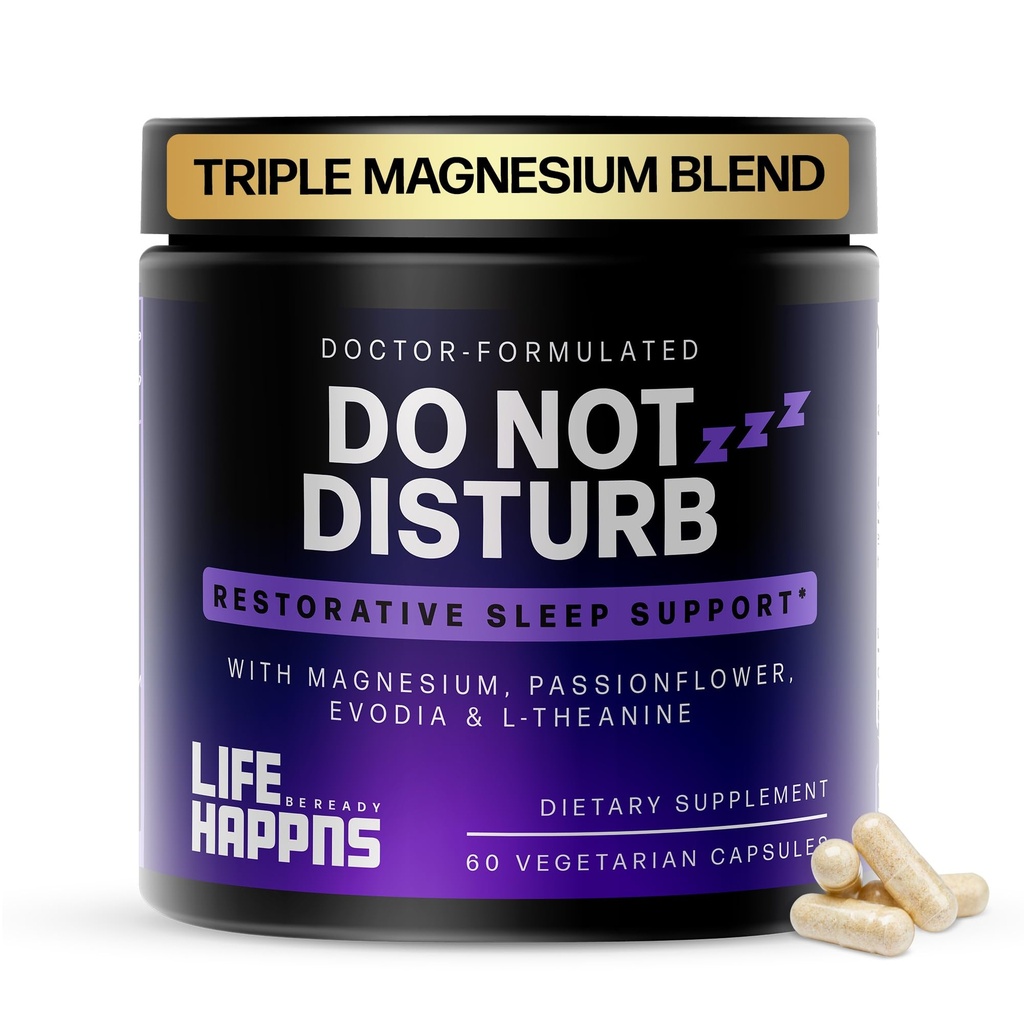 Les problèmes de vie ne perturbent pas l'aide au sommeil pour les adultes Supplément naturel avec L-Theanine, Magnésium, Passion Flower & Evodia Fruit pour le sommeil restaurateur sans mélatonine, sans habitude, 60 Capsules