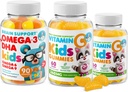 Omega-3 DHA Gummi & Vitamin C Gummi für Kinder & Erwachsene – Immununterstützung, Low-Sugar, Gelatin-Free, Vegetarisch, Kaubare Vitamine für Kleinkinder
