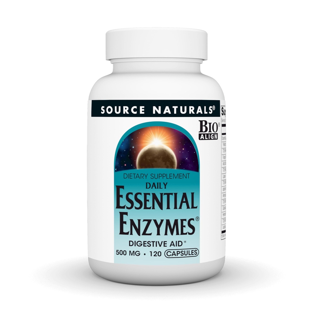 Source Naturals Enzymes essentiels 500mg Bio-Alignement Multiple Supplément Herbal Defense for Digestion, Gas & Constipation Relief - Strong Immune System Support* - 120 capsules