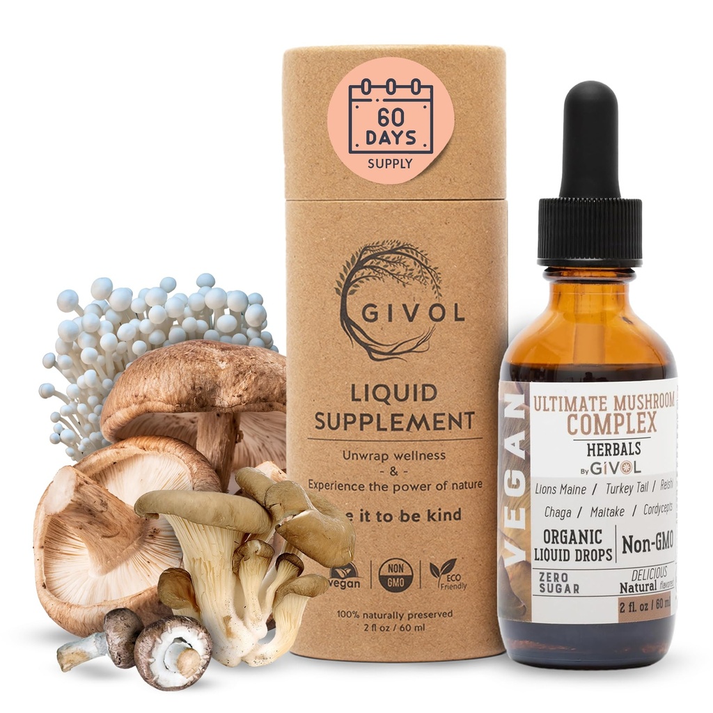 Ultime complexe de champignons immune gouttes liquides: mélange à base de plantes dynamiques pour améliorer les performances et l'énergie, la Mane de lion frais, Reishi, extraits de Chaga, vitamines, 60 jours d'approvisionnement
