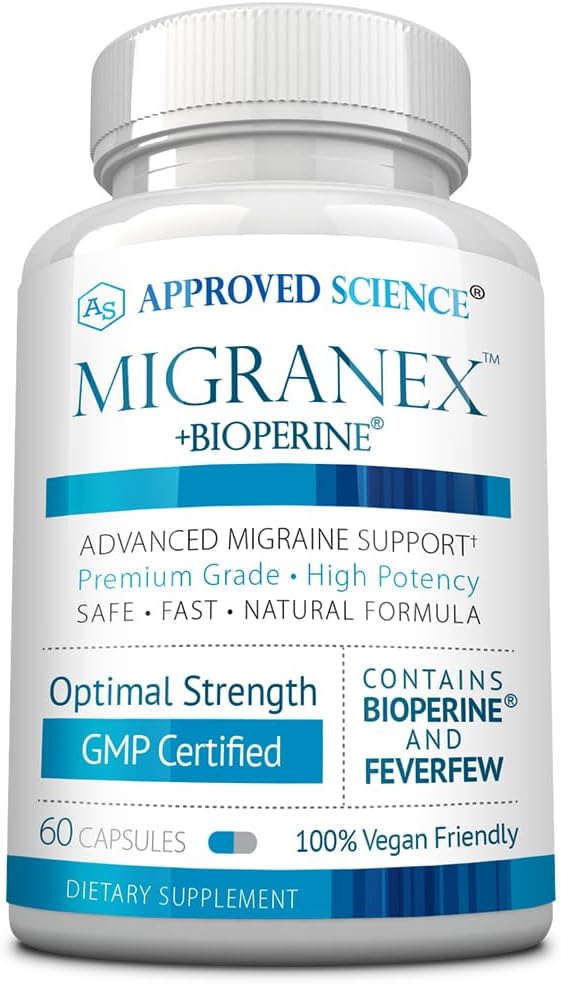 Genehmigte Wissenschaft Migranex - Migraine & Kopfschmerzen - Magnesium, Feverfew- 60 Kapseln - Packung von 1 - Vegan