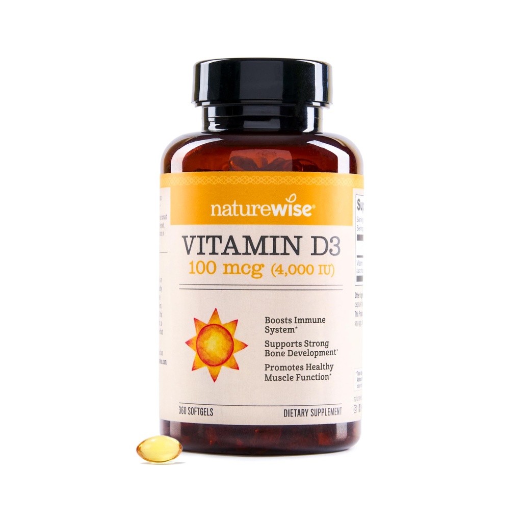 NatureWise Vitamin D3 4000iu (100 mcg) 1-Jahresversorgung für Immununterstützung, Gesunde Muskelfunktion und Knochengesundheit - Non-GMO, Gluten-Free in Organic Extra Virgin Olive Oil, (Mini Softgel), 360 Count