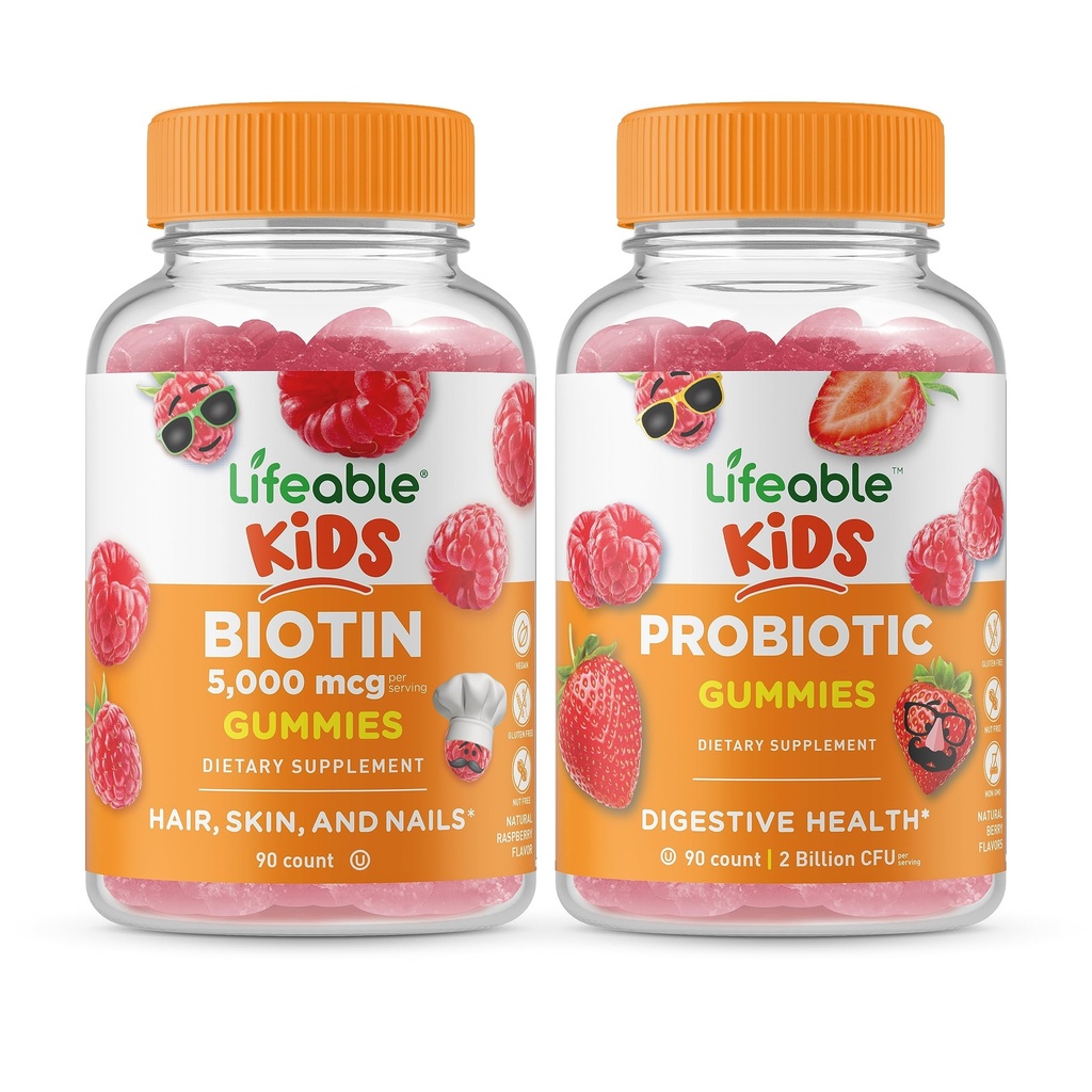 Lifeable Biotin Kids + Probiotic 2 Billion CFU Kids, Gummies Bundle - Große Verkostung, Vitamin Supplement, Glutenfrei, GMO frei, Kaugummi
