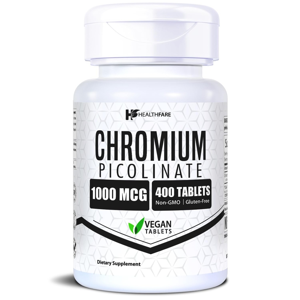 HealthFare Chromium Picolinate 1000mcg | 400 Vegan Tabletten | Hohe Absorption Mineralische Ergänzung | Unterstützt gesunde Zucker Stoffwechsel & Nährstoffaufnahme | Non-GMO, Gluten-Free | Made in USA