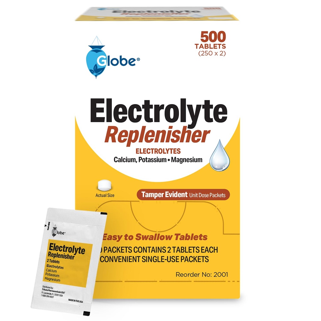 Globe Elektrolyt Ersatz Tablets für schnelle Hydration & Übung Erholung (500 Tabletten, 250 Packungen von 2) für Sportler, Wandern & Sport, Reisepakete mit Schlüsselnährstoffen für optimale Endurance