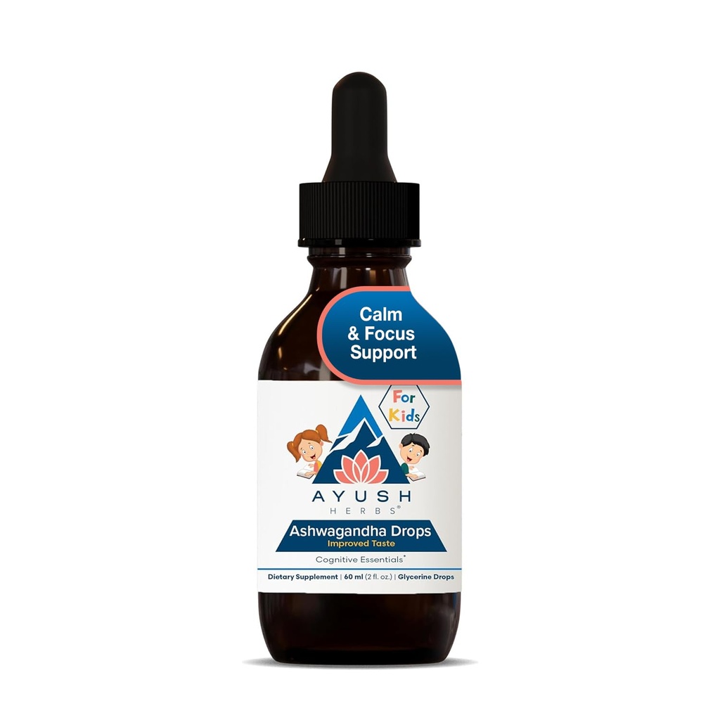 Ayush Herbs Ashwagandha Drops für Kinder & Erwachsene - Alkoholfreie Ashwagandha Tropfen, Berechnen Tagesergänzung für Beruhigung Fokus mit Organic Ashwagandha, Lemon Flavor - 2 Fl Oz (80 Portionen)
