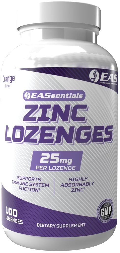 EAS Zinc Lozenges | Highly Absorbable with No Fillers or Additives | Unterstützt Immunfunktion | Glutenfrei, Non GMO | 100 Lozenges (Orange Flavor)