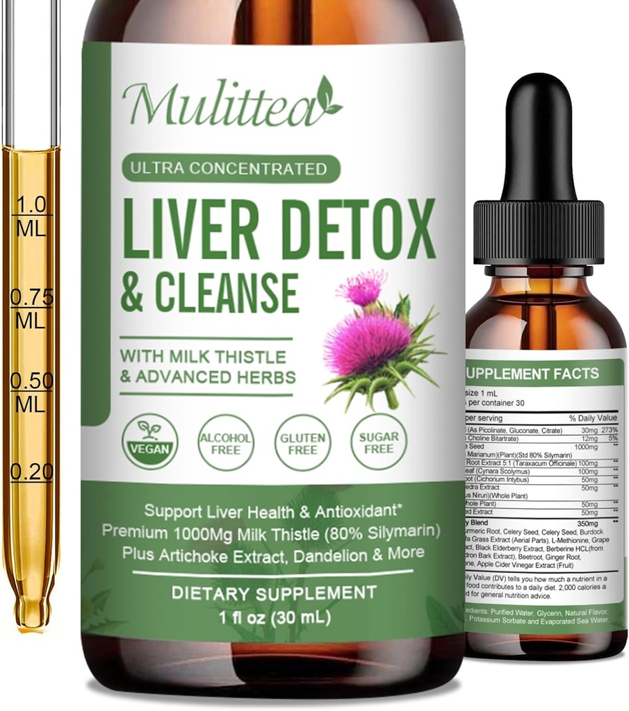 Liver Health Liquid Drops -Support Liver Cleanse Detox & Repair mit Artichoke Milk Thistle Silymarin Extract, Dandelion,Turmeric, Berberine to Renew w/21 Potent Kräuter-Nutrients-