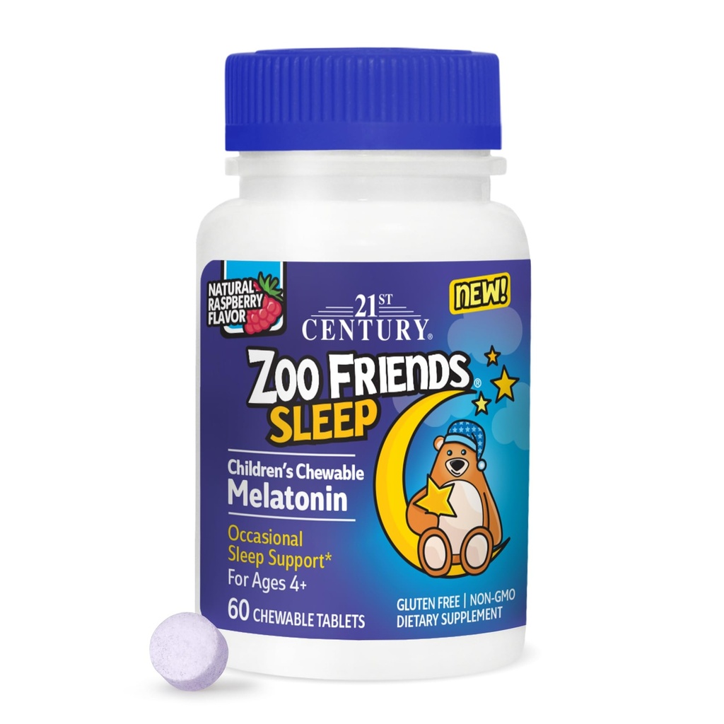 21st Century Zoo Amis Sleep Chewable Melatonin, Raspberry Flavor, 60 Comte