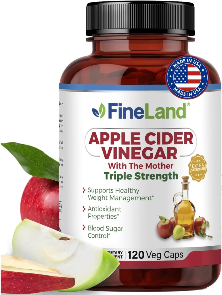 FineLand Apple Cider Essig Kapseln mit The Mother & Probiotics – 120 Veggie Kapseln – 1600mg Eq. per seving – Digestive, Detox & Gut Health Support – Non-GMO, 100% Vegan Made in USA