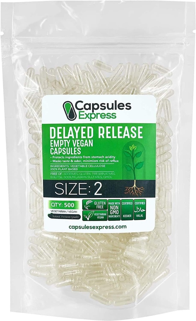 XPRS Nutra Retarded Release Size 2 Capsules vides - 500 Compter Effacer Capsules vides Végétariens - Pilules végétariennes rechargeables - Garniture de gélules végétales bricolées - Gel de légumes pour compléments Do-It-Youlf