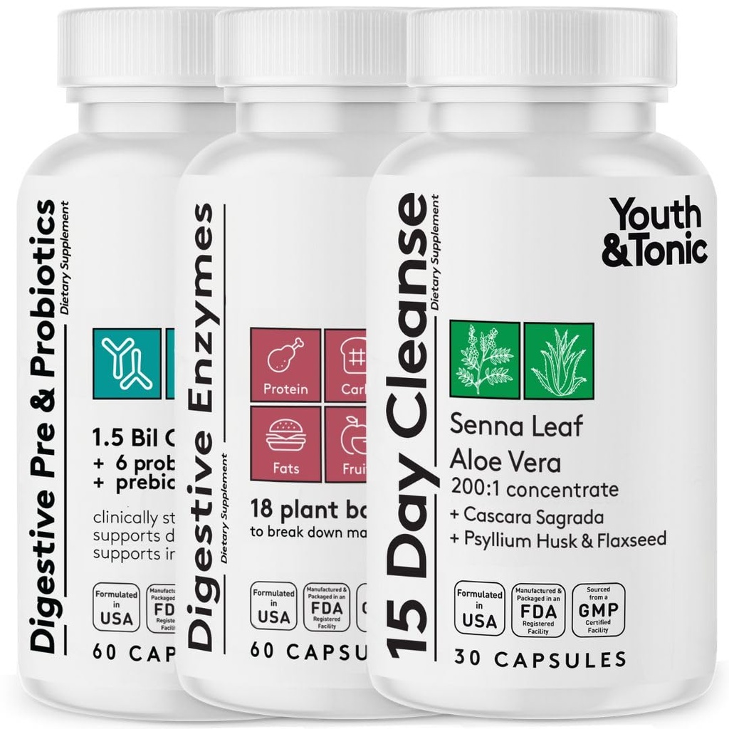 Les adolescents et toniques 15 jours Colon nettoyer enzymes digestives avec pré & probiotiques pour la digestion, Belly Bloat, Break Down Food, Gut Health et régularité, 150 pilules pour les femmes et les hommes