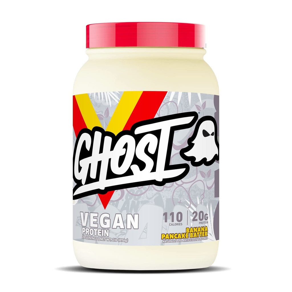 GHOST Vegan Protein Powder, Banana Pancake Batter - 2lb, 20g de protéines - Pois à base de plantes et protéines de citrouille biologique - Après l'entraînement et la nutrition Shakes, Smoothies, & Baking - Soy et sans gluten