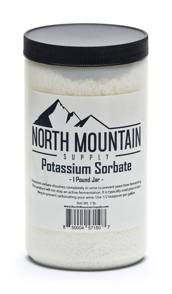 North Mountain Supply Food Grade Kalium-Sorbate-Stabilisator für Wein, Brauen und Lebensmittelkonservierung – 1 Pfund Jar
