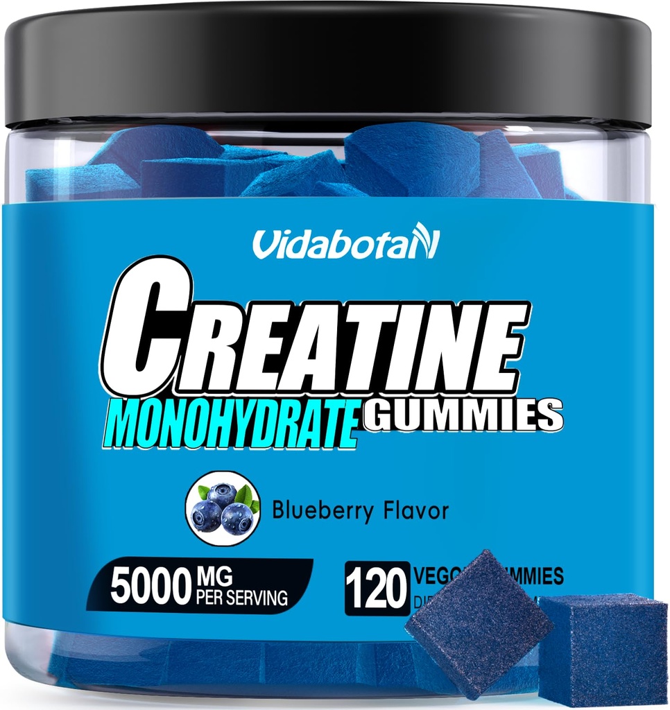 Gommies monohydratées de créatine pour les hommes et les femmes-5g de monohydrate de créatine par portion- Augmenter la force et construire des muscles, sans sucre, végétalien, saveur de bleuets, 120 comte,B571