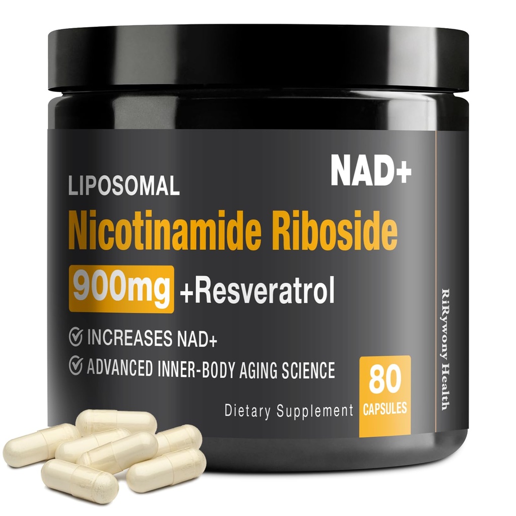NAD Ergänzung - NAD+ mit Nicotinamid Riboside (NR) und Resveratrol Quercetin 900mg Pure Organic NAD Plus für Cellular Repair Healthy Aging Brain Function, 80 Kapseln