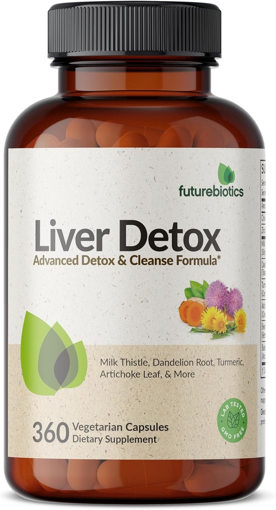 Futurebiotics Liver Detox Advanced Detox & Cleanse Formel unterstützt gesunde Leberfunktion mit Milchdistel, Dandelion Root, Turmeric Artichoke Leaf, & More, Non-GMO, 360 Vegetarische Kapseln