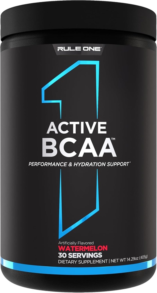 Règle 1 BCAA active - Soutien à la performance, à l'hydratation et à la récupération avec 5g BCAA + électrolytes, L-glutamine et Citrulline (30 portions, pastèque)