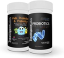 Laboratoires intelligents 2-en-1 Groupe d'enfants probiotiques (6 milliards CFU avec fibre solaire et FOS) + Probiotiques adultes (50 milliards CFU, 10 souches), Pas de réfrigération nécessaire, 2 mois d'approvisionnement par bouteille
