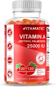 Vitamatic Sugar Free Vitamin A 25000 IU Gummies (Retinyl Palmitate) - Natürliche Erdbeer-Flasche - 120 Pectin Based Gummies (3 Flaschen)