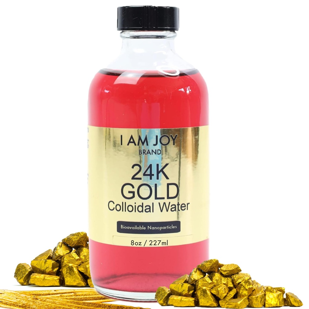 I Am Joy: Liquid Colloidal Gold 24k 99,99% Pure 100ppm Ruby Red Water Based All Natural Electrolyse Grande bouteille de verre de 8oz